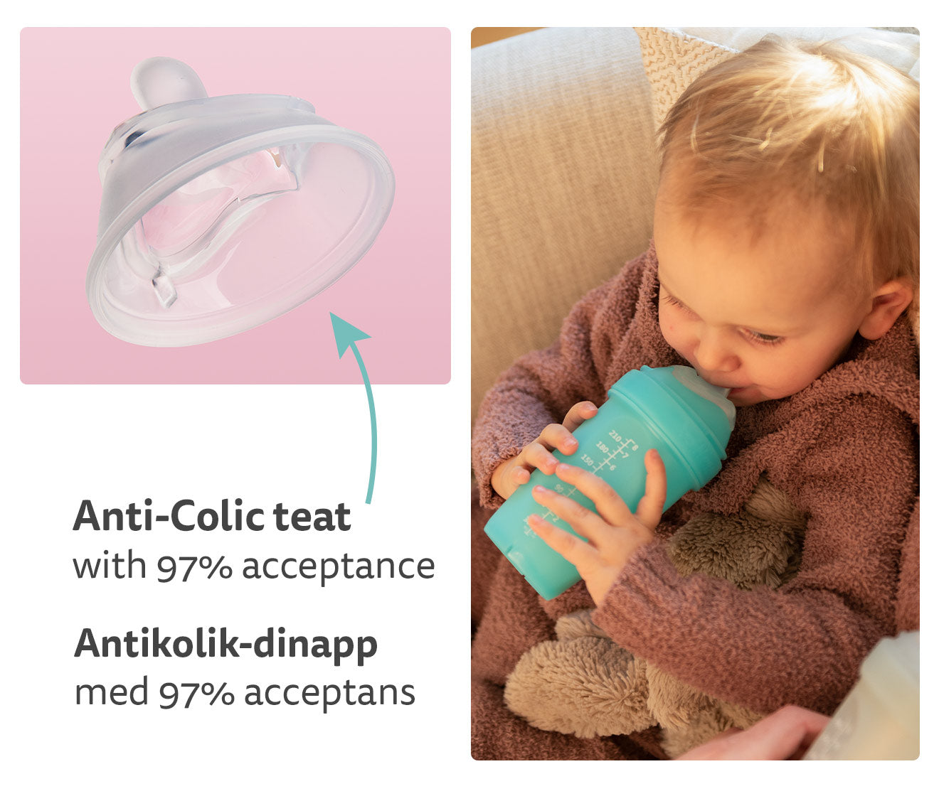 Babyflasche mit doppeltem Anti-Kolik-System LT 340 ml, Pfirsichfarben
